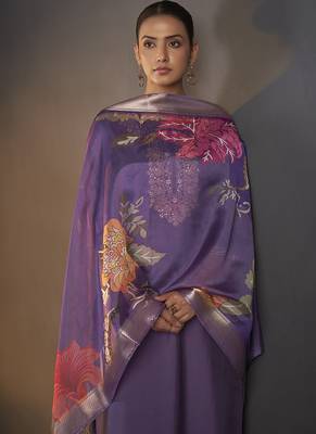 Purple embroidered with sequined work roman silk straight kurta set for women 5
