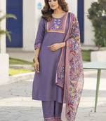 Lavender printed chinon straight kurta set with dupatta