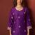 Purple embroidered chinnon straight kurta set with dupatta for women