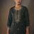Dark green embroidered with sequined work cotton blend straight kurta set with dupatta for women