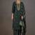 Dark green embroidered with sequined work cotton blend straight kurta set with dupatta for women