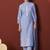Sky blue schiffly with lace work pure cotton straight kurta set with dupatta for women