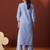 Sky blue schiffly with lace work pure cotton straight kurta set with dupatta for women