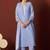 Sky blue schiffly with lace work pure cotton straight kurta set with dupatta for women