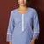 Sky blue schiffly with lace work pure cotton straight kurta set with dupatta for women