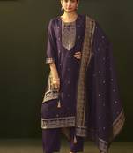 Purple jacquard chanderi straight kurta set with dupatta