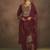 Maroon embroidered chinnon straight kurta set with dupatta