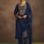 Navy blue embroidered chinnon straight kurta set with dupatta