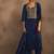 Navy blue embroidered chinnon straight kurta set with dupatta