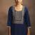 Navy blue embroidered chinnon straight kurta set with dupatta
