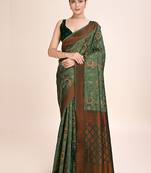 sea green banarasi silk blend saree with zari weaving detailing