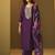Purple embroidery cotton blend straight kurta set with printed dupatta