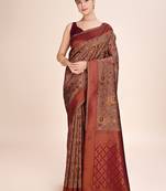 light brown banarasi silk blend saree with zari weaving detailing