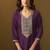 Purple embroidery cotton blend straight kurta set with printed dupatta