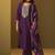 Purple embroidery cotton blend straight kurta set with printed dupatta