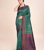 teal banarasi silk blend saree with zari weaving detailing
