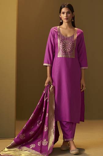 Light pink jacquard cotton blend jacquard straight kurta set with printed dupatta