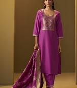 Light pink jacquard cotton blend jacquard straight kurta set with printed dupatta