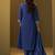 Navy blue embroidery pure cotton flared kurta set with dupatta