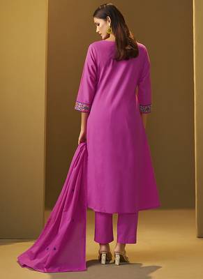 Light pink embroidery pure cotton flared kurta set with dupatta 2