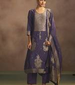 Lilac jacquard art silk straight kurta set with dupatta
