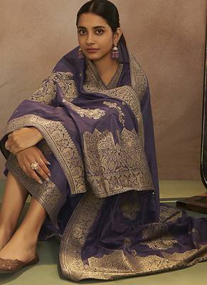 Lilac jacquard art silk straight kurta set with dupatta 5