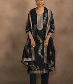 Black jacquard art silk straight kurta set with dupatta