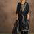 Black jacquard art silk straight kurta set with dupatta