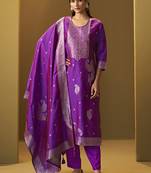 Purple jacquard art silk straight kurta set with dupatta for women