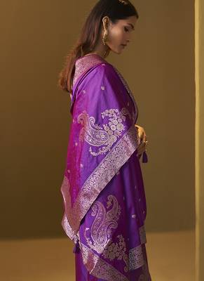 Purple jacquard art silk straight kurta set with dupatta for women 5