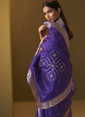 Navy blue jacquard art silk straight kurta set with dupatta for women 5