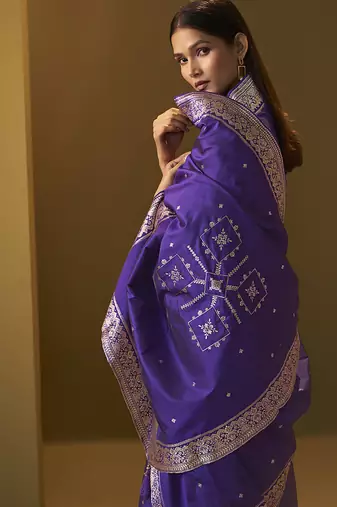 Navy blue jacquard art silk straight kurta set with dupatta for women