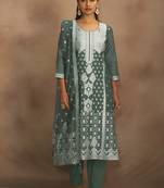 Dusty green jacquard art silk straight kurta set with dupatta