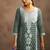 Dusty green jacquard art silk straight kurta set with dupatta