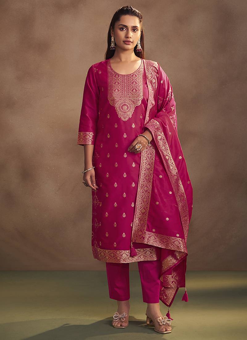 Rani jacquard art silk straight kurta set with dupatta