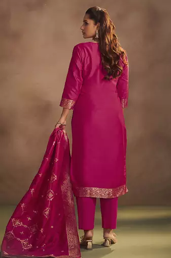 Rani jacquard art silk straight kurta set with dupatta