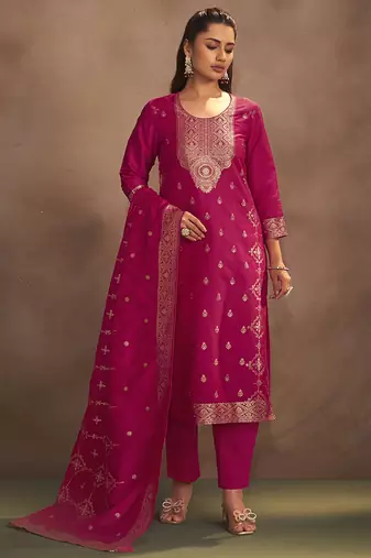 Rani jacquard art silk straight kurta set with dupatta