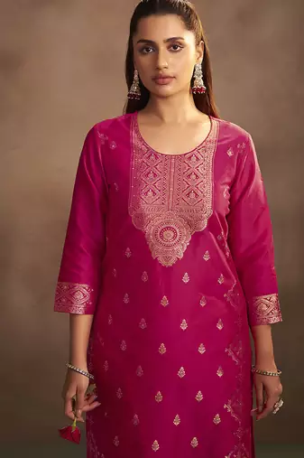 Rani jacquard art silk straight kurta set with dupatta