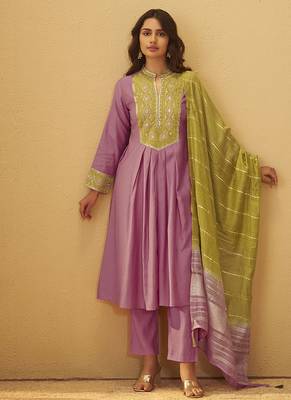 Light pink embroidered art silk anarkali kurta set with dupatta 1