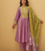 Light pink embroidered art silk anarkali kurta set with dupatta