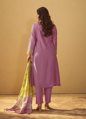 Light pink embroidered art silk anarkali kurta set with dupatta 2