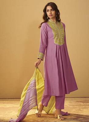 Light pink embroidered art silk anarkali kurta set with dupatta 3