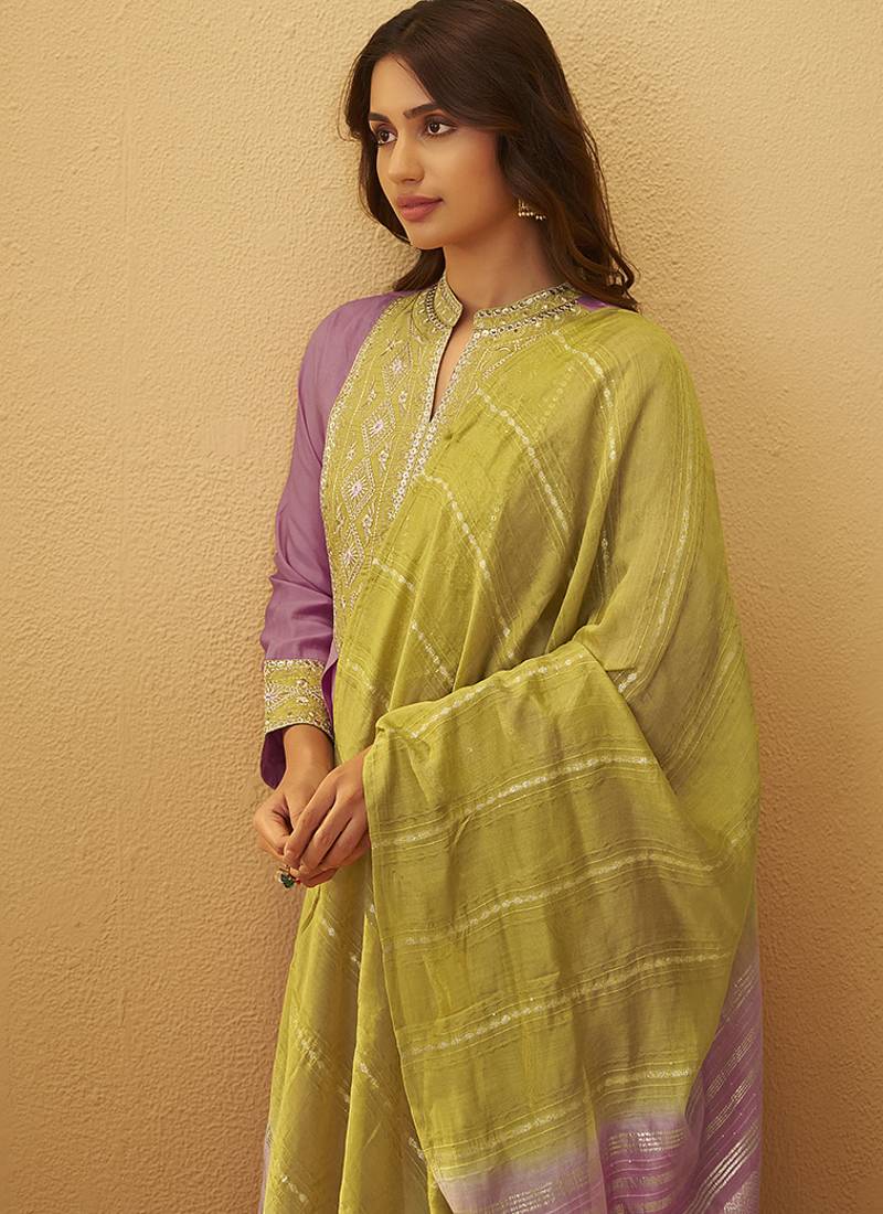 Light pink embroidered art silk anarkali kurta set with dupatta