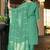 Sea green embroidered chinnon straight kurta set with jacquard dupatta