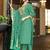 Sea green embroidered chinnon straight kurta set with jacquard dupatta