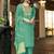 Sea green embroidered chinnon straight kurta set with jacquard dupatta