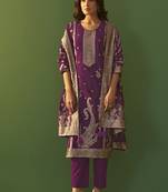 Purple jacquard art silk straight kurta set with cotton bottom & silk jacquard dupatta