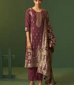 Wine jacquard art silk straight kurta set with cotton bottom & silk jacquard dupatta