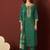 Green embroidered chinnon straight kurta set with dupatta