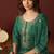 Green embroidered chinnon straight kurta set with dupatta